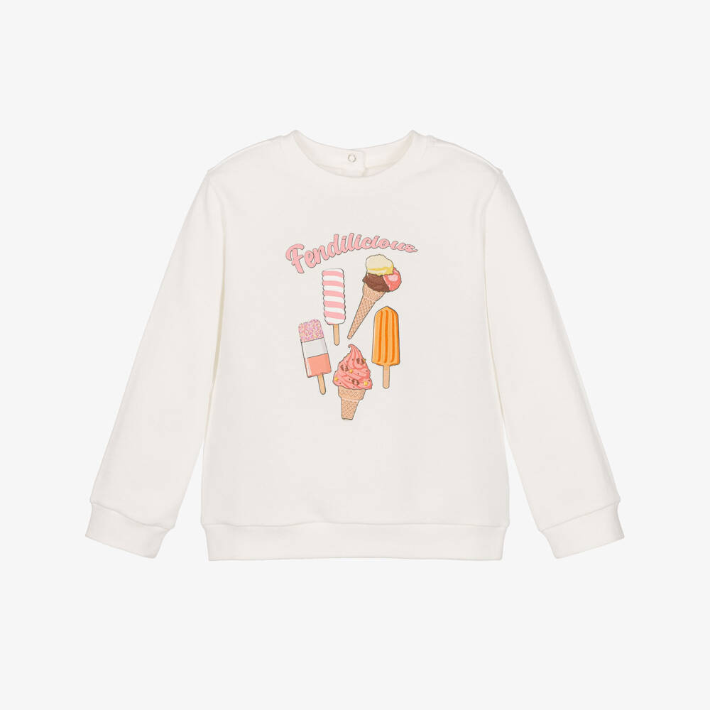 Fendi-Girls White Cotton Ice Cream Sweatshirt | Childrensalon