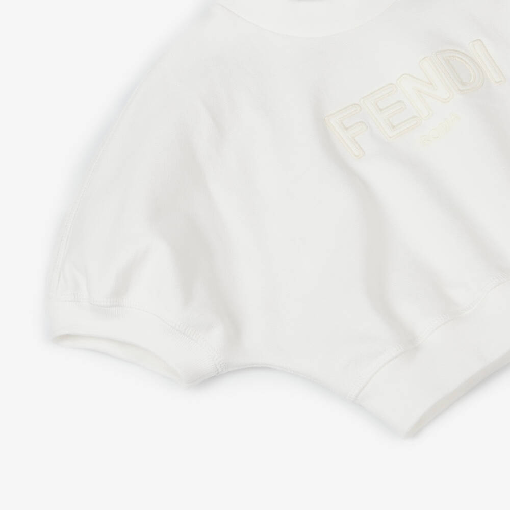 Fendi-Girls White Cotton Logo Sweatshirt | Childrensalon