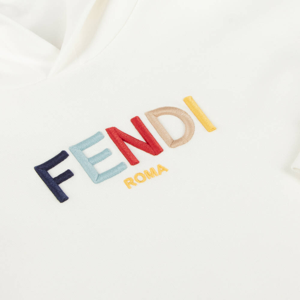Fendi-فستان سويتشيرت قطن لون أبيض | Childrensalon