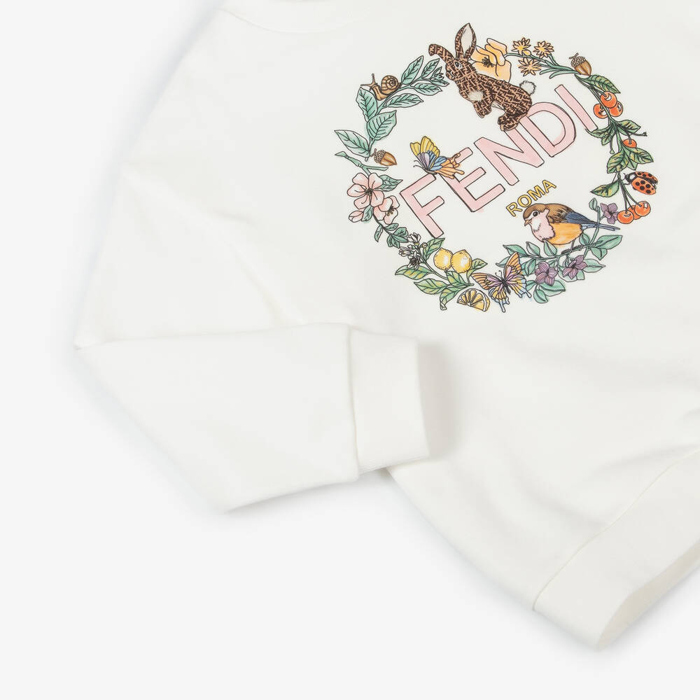 Fendi-Girls White Cotton Woodland Sweatshirt | Childrensalon