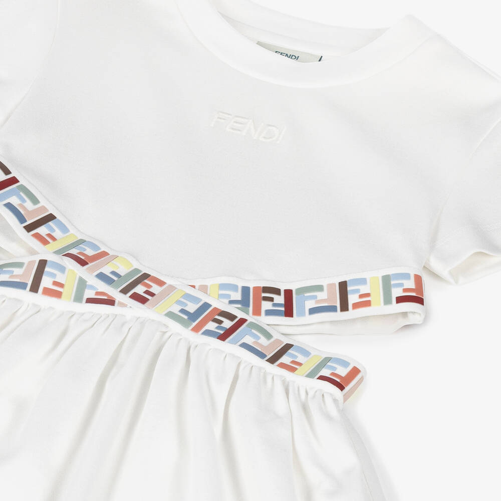 Fendi-Girls White Jersey Dress with FF Waistband | Childrensalon