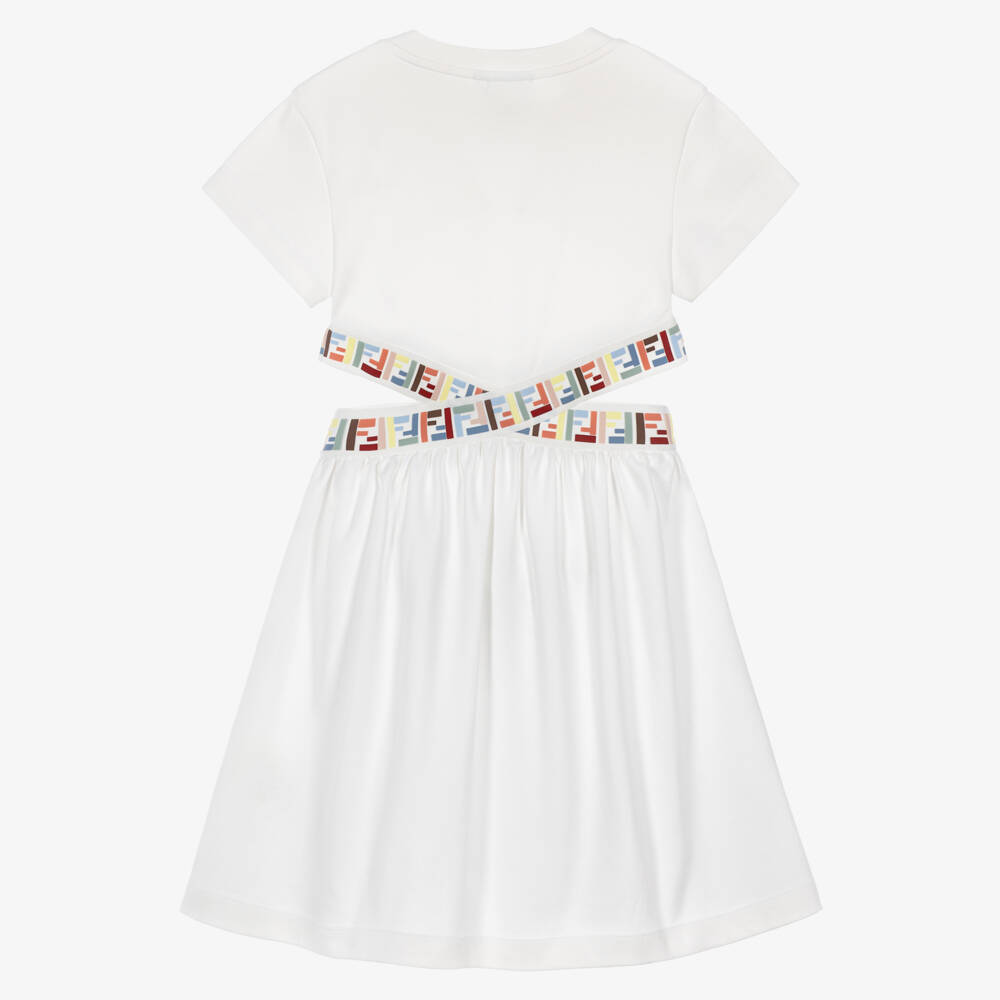 Fendi-Girls White Jersey Dress with FF Waistband | Childrensalon
