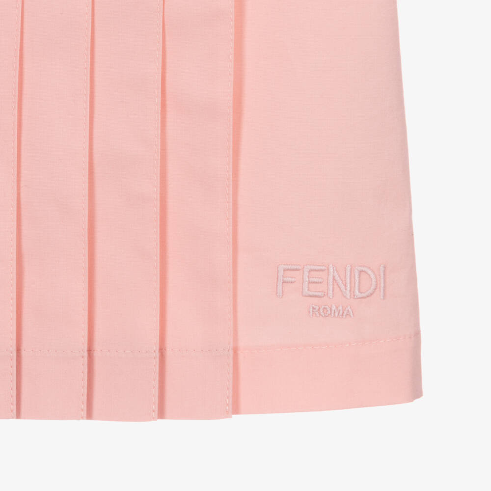 Fendi-Girls White & Pink Baguette Bow Print Cotton Dress | Childrensalon