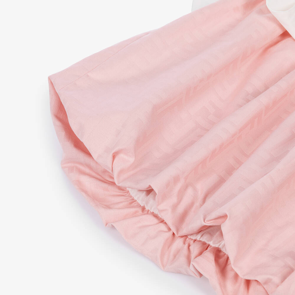 Fendi-Girls White & Pink FF Jacquard Bubble Hem Dress | Childrensalon