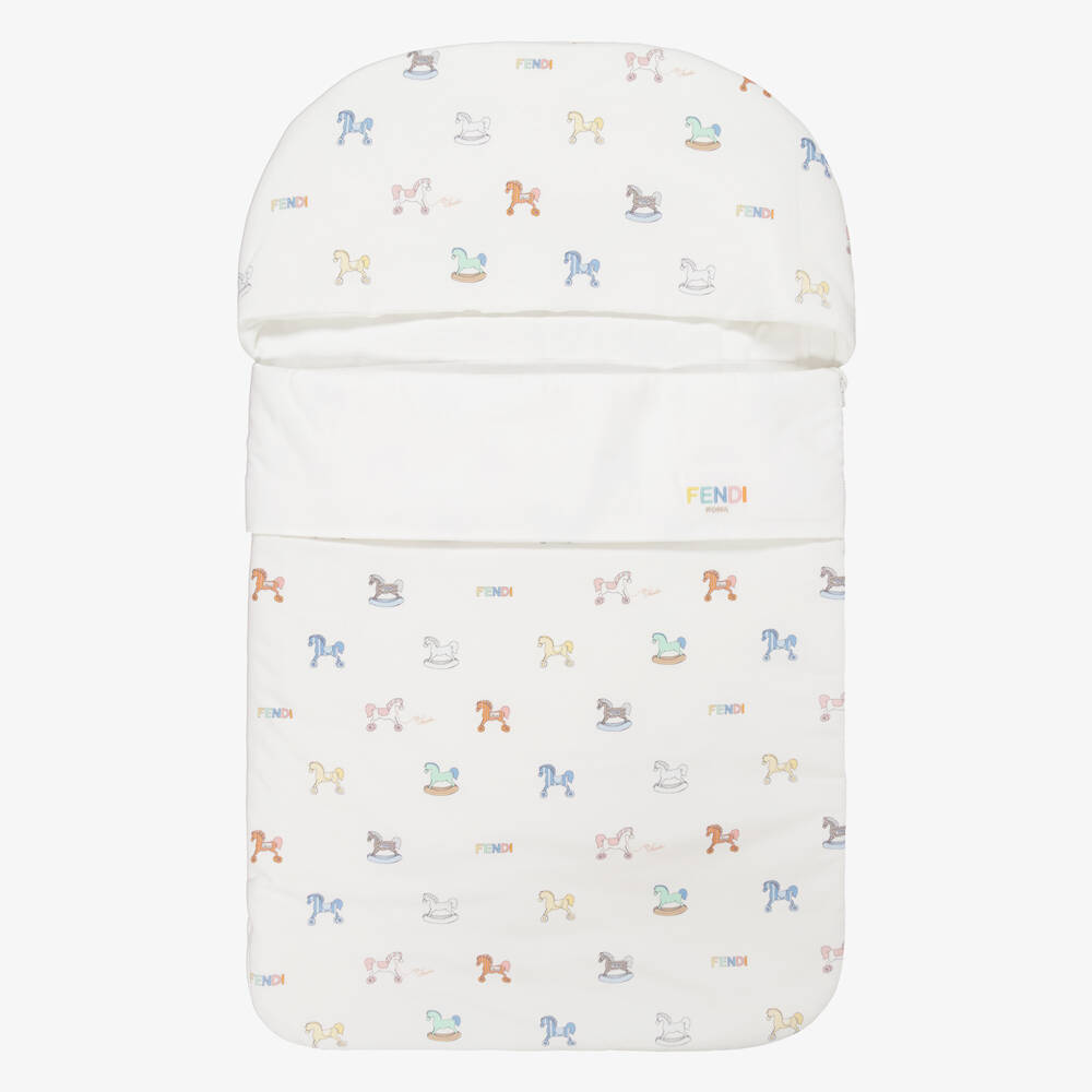 Fendi-Ivory Cotton Jersey Rocking Horse Print Nest (81cm) | Childrensalon