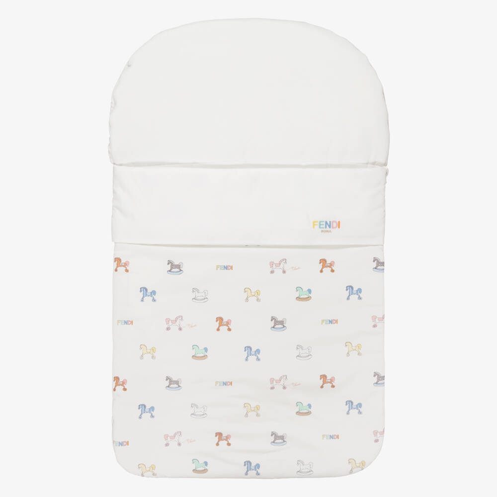 Fendi-Ivory Cotton Jersey Rocking Horse Print Nest (81cm) | Childrensalon