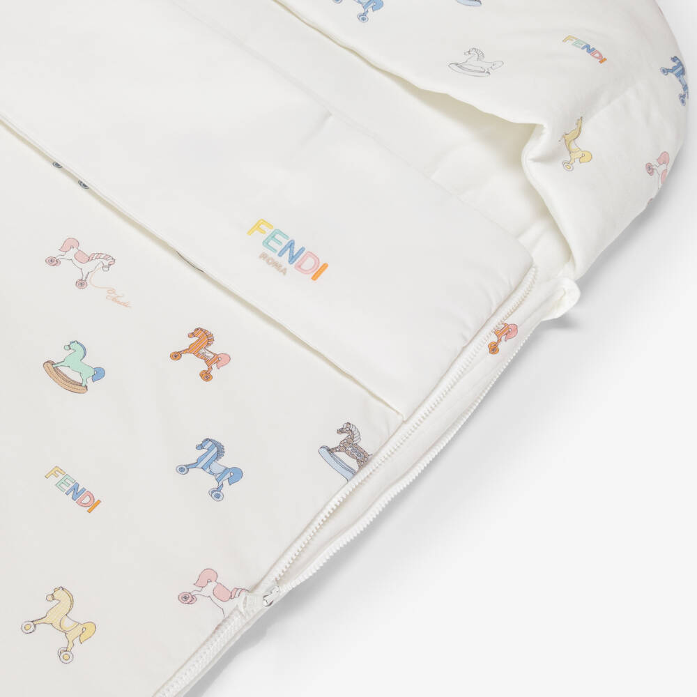 Fendi-Ivory Cotton Jersey Rocking Horse Print Nest (81cm) | Childrensalon