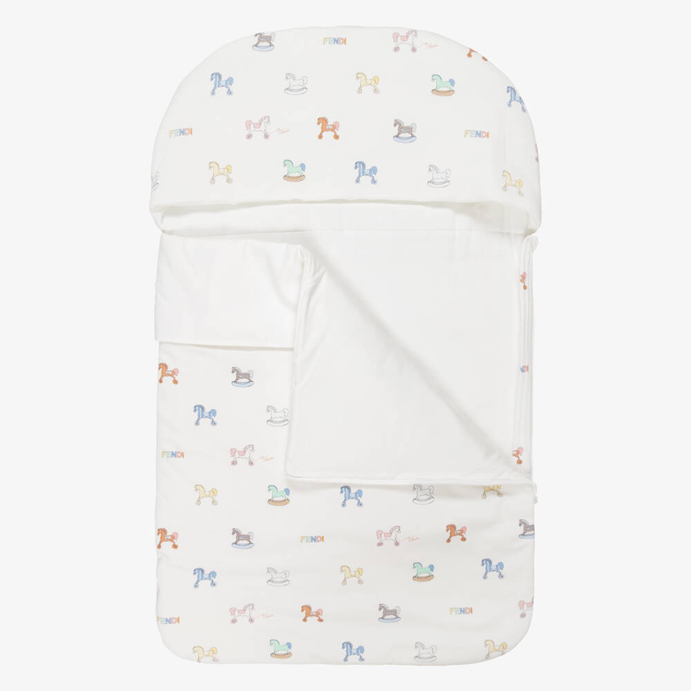 Fendi-Ivory Cotton Jersey Rocking Horse Print Nest (81cm) | Childrensalon