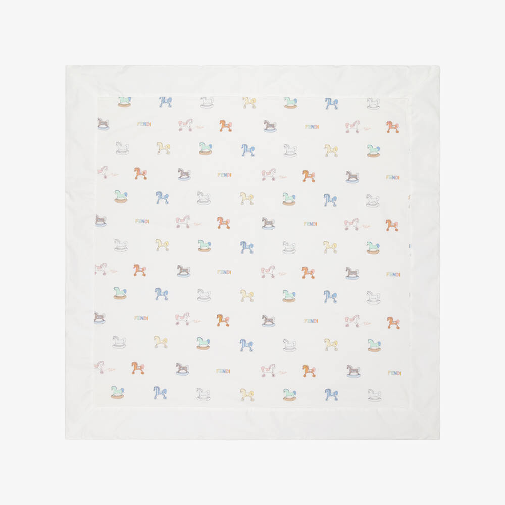 Fendi-Ivory Cotton Rocking Horse Print Blanket (78cm) | Childrensalon