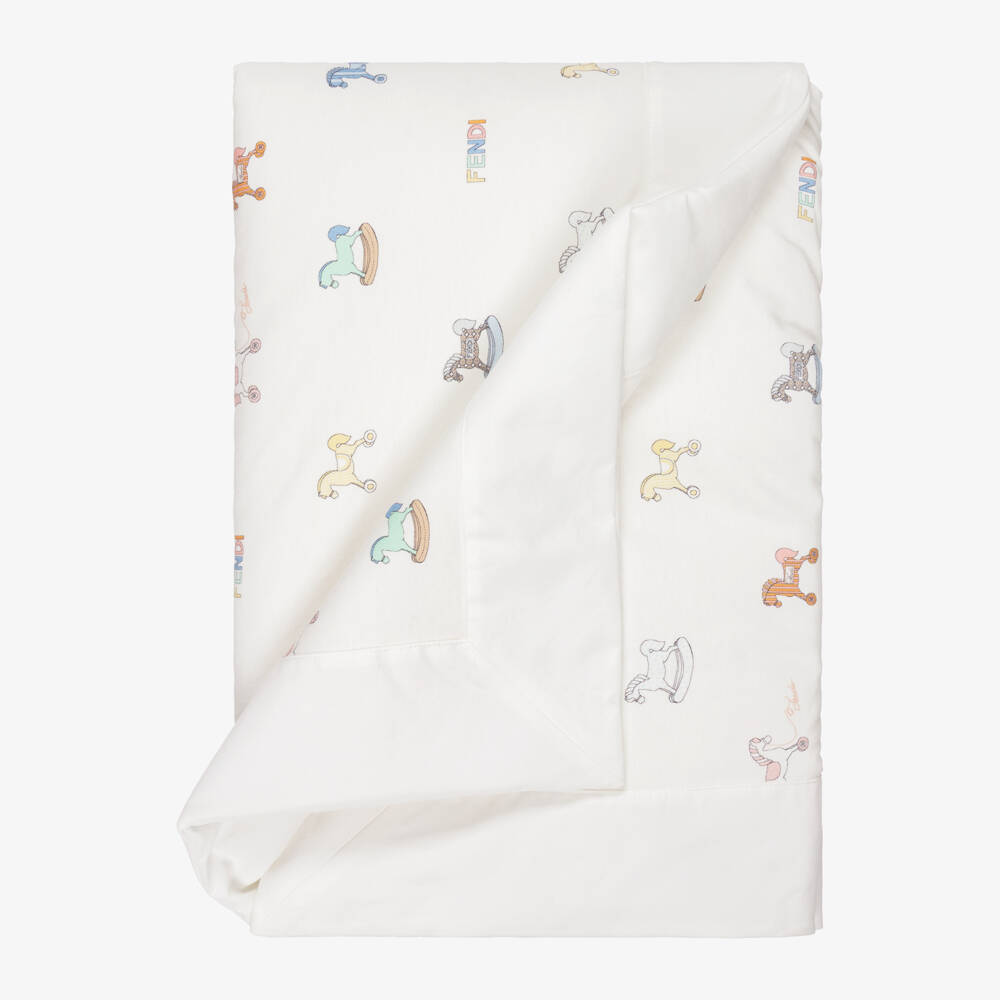 Fendi-Ivory Cotton Rocking Horse Print Blanket (78cm) | Childrensalon