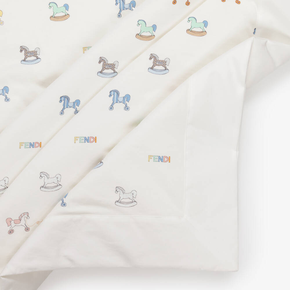 Fendi-Ivory Cotton Rocking Horse Print Blanket (78cm) | Childrensalon