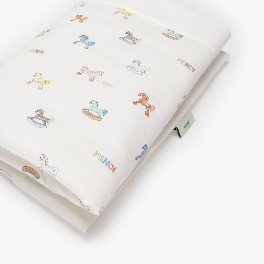 Fendi-Ivory Cotton Rocking Horse Print Blanket (78cm) | Childrensalon