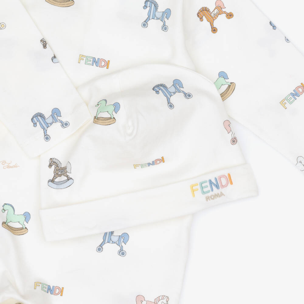 Fendi-طقم أفارول قطن لون عاجي للرضع | Childrensalon