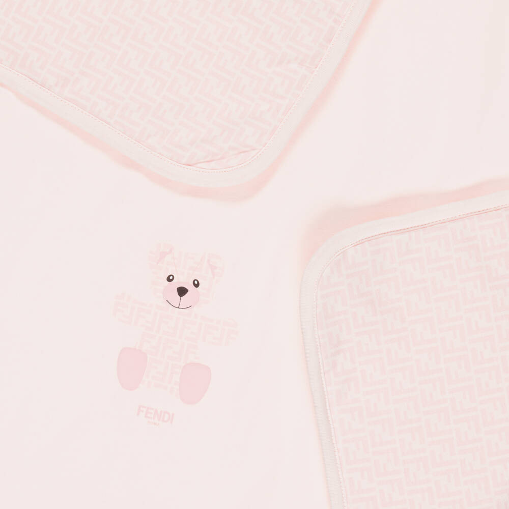 Fendi-Pink Cotton Fendi Bear Padded Blanket (80cm) | Childrensalon