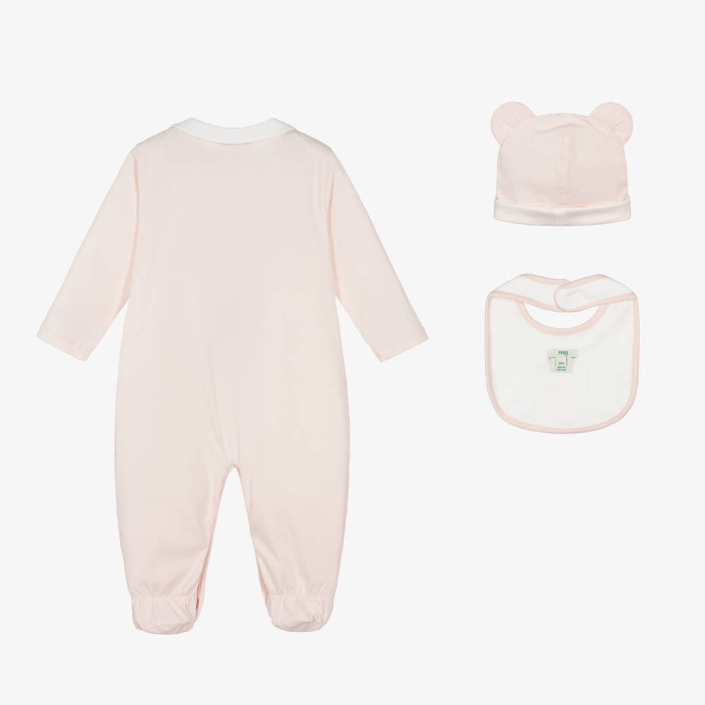 Fendi-Pink Cotton Jersey Babysuit Set | Childrensalon