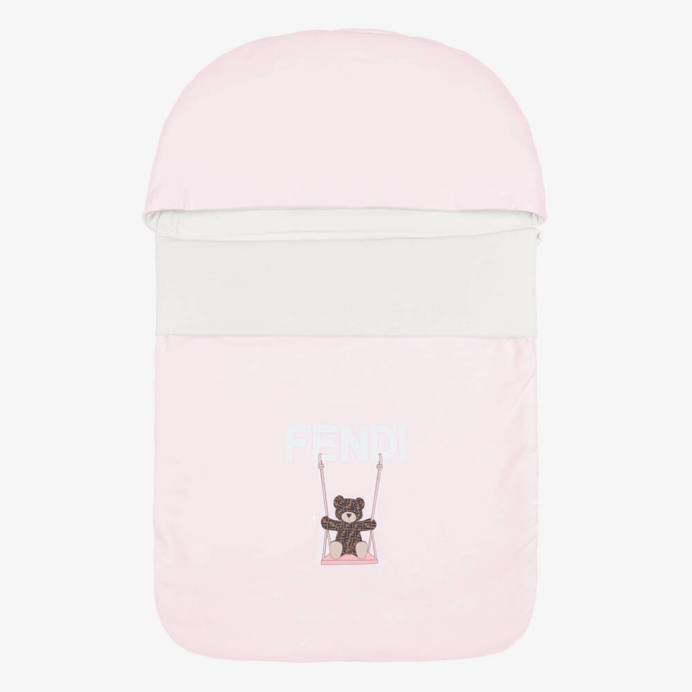 Fendi-Pink & White Jersey Nest with Logo Teddy (78cm) | Childrensalon