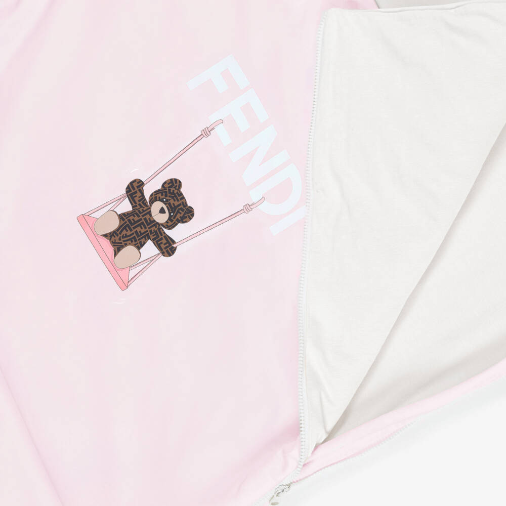 Fendi-Pink & White Jersey Nest with Logo Teddy (78cm) | Childrensalon