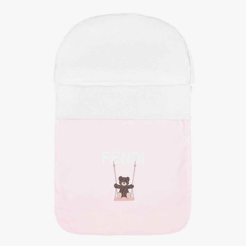 Fendi-Pink & White Jersey Nest with Logo Teddy (78cm) | Childrensalon