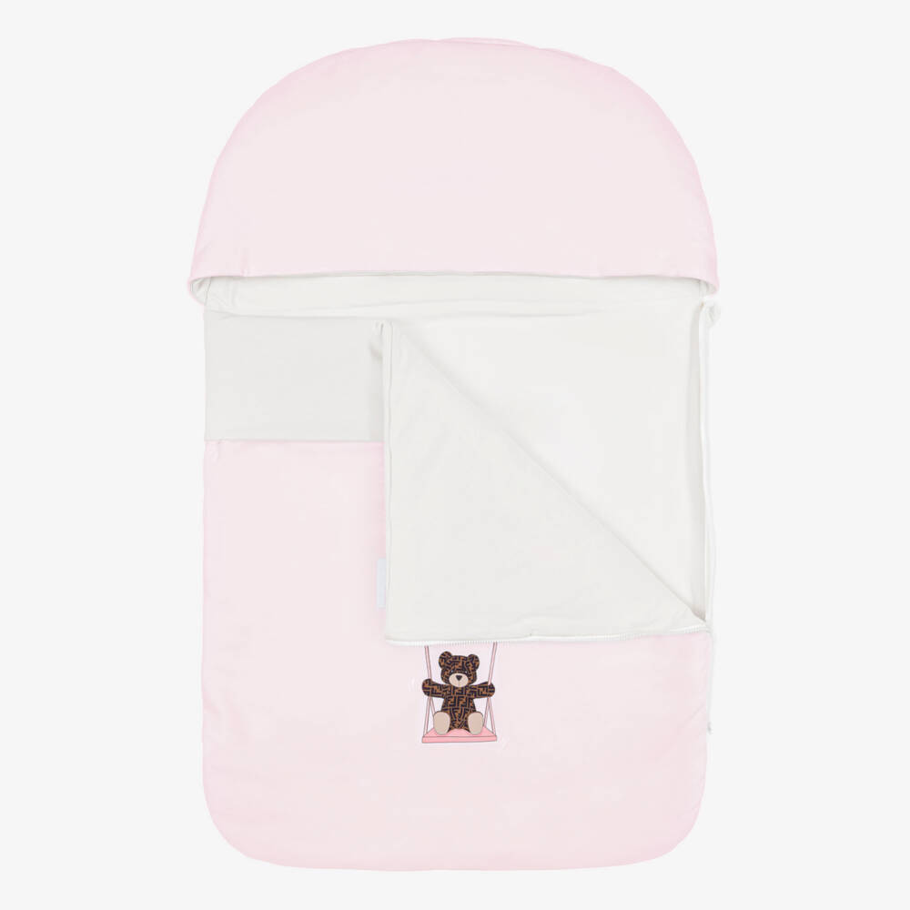 Fendi-Pink & White Jersey Nest with Logo Teddy (78cm) | Childrensalon