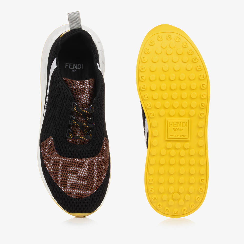Fendi-Teen Black & Brown FF Logo Trainers | Childrensalon