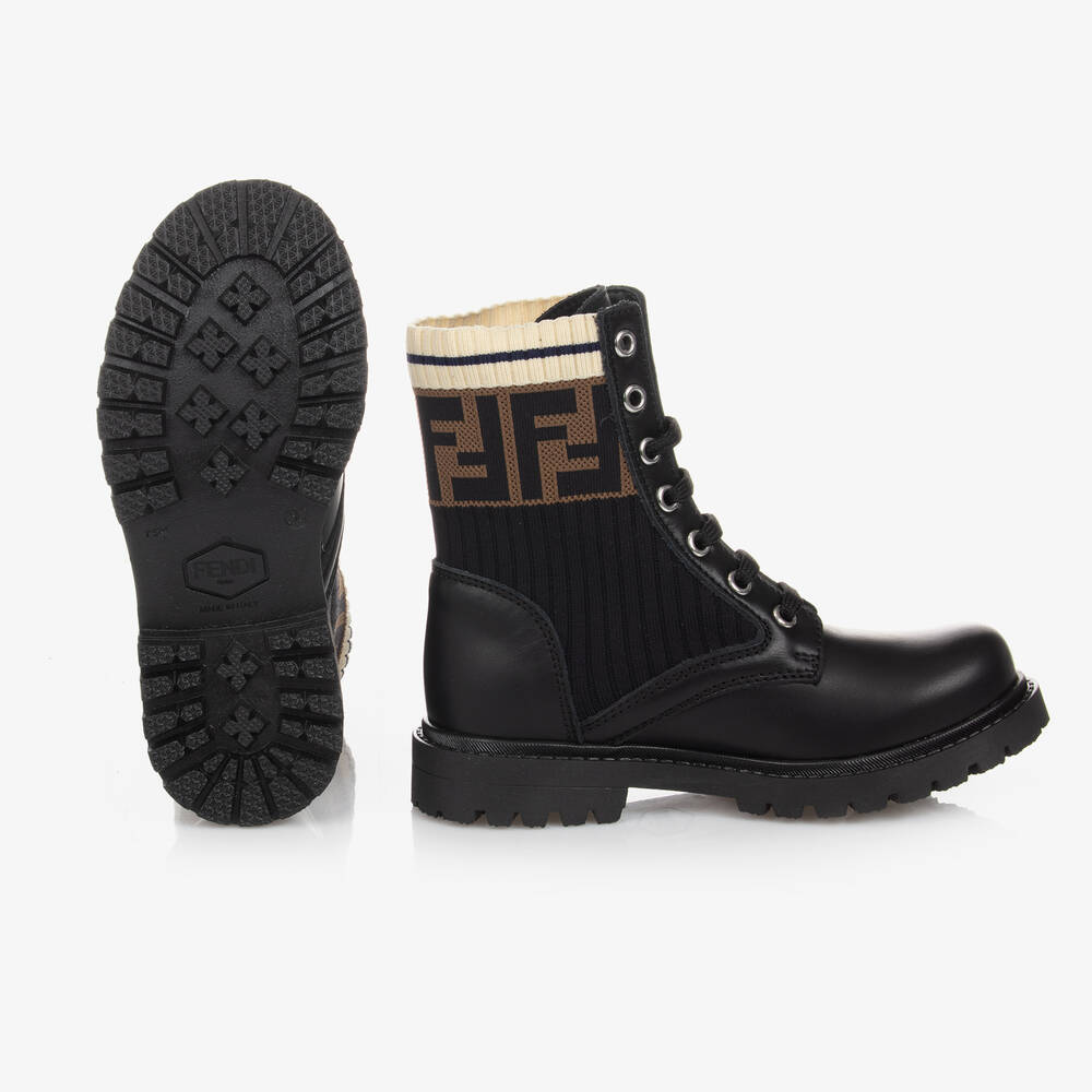 Fendi-Teen Black Leather Biker Boots | Childrensalon