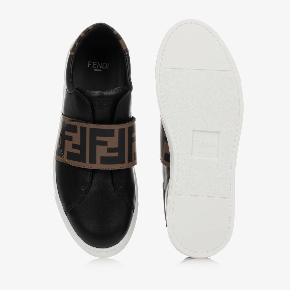 Fendi-Teen Black Leather FF Logo Trainers | Childrensalon