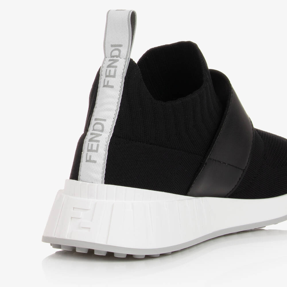Fendi-Teen Black Mesh & Leather Sock Trainers | Childrensalon