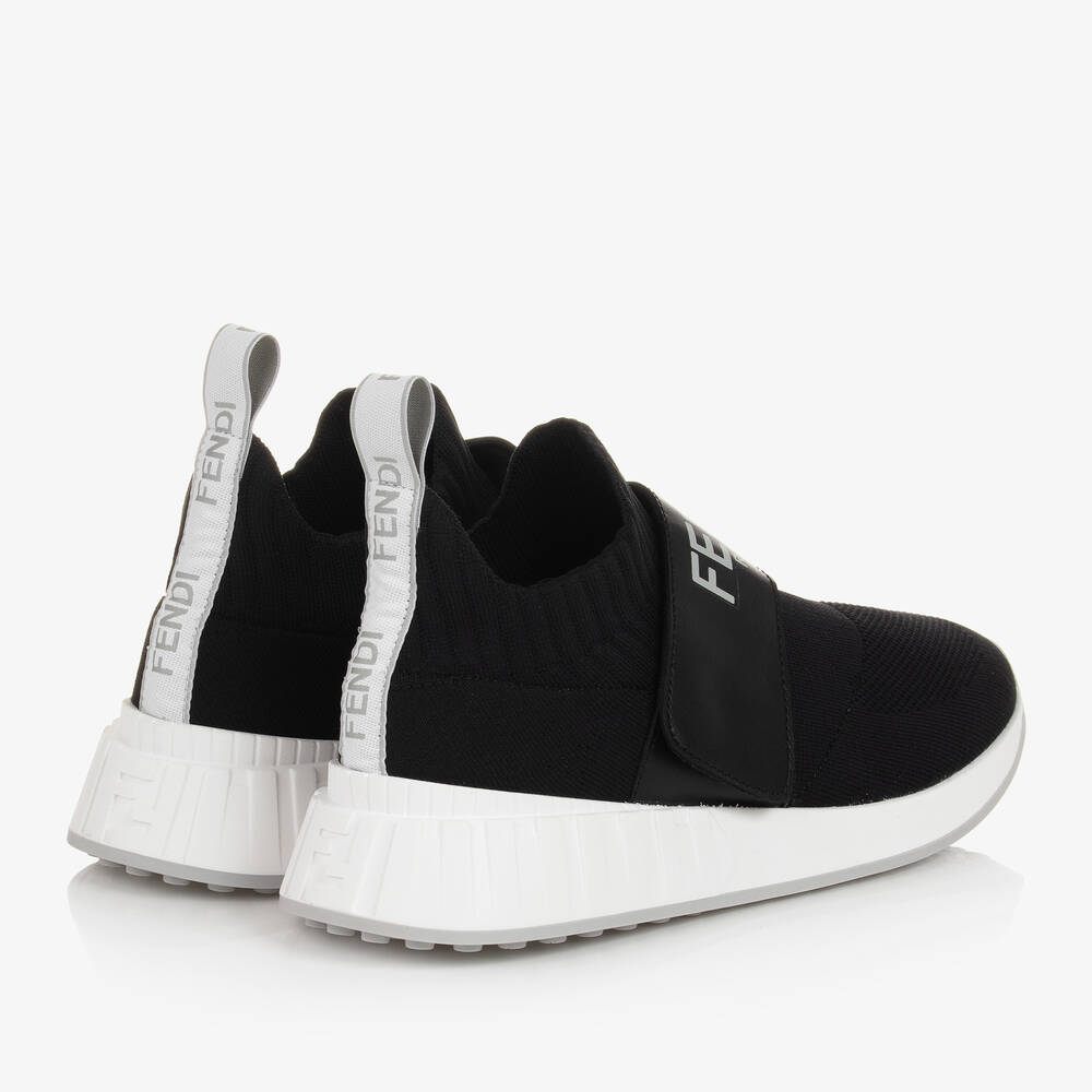 Fendi-Teen Black Mesh & Leather Sock Trainers | Childrensalon