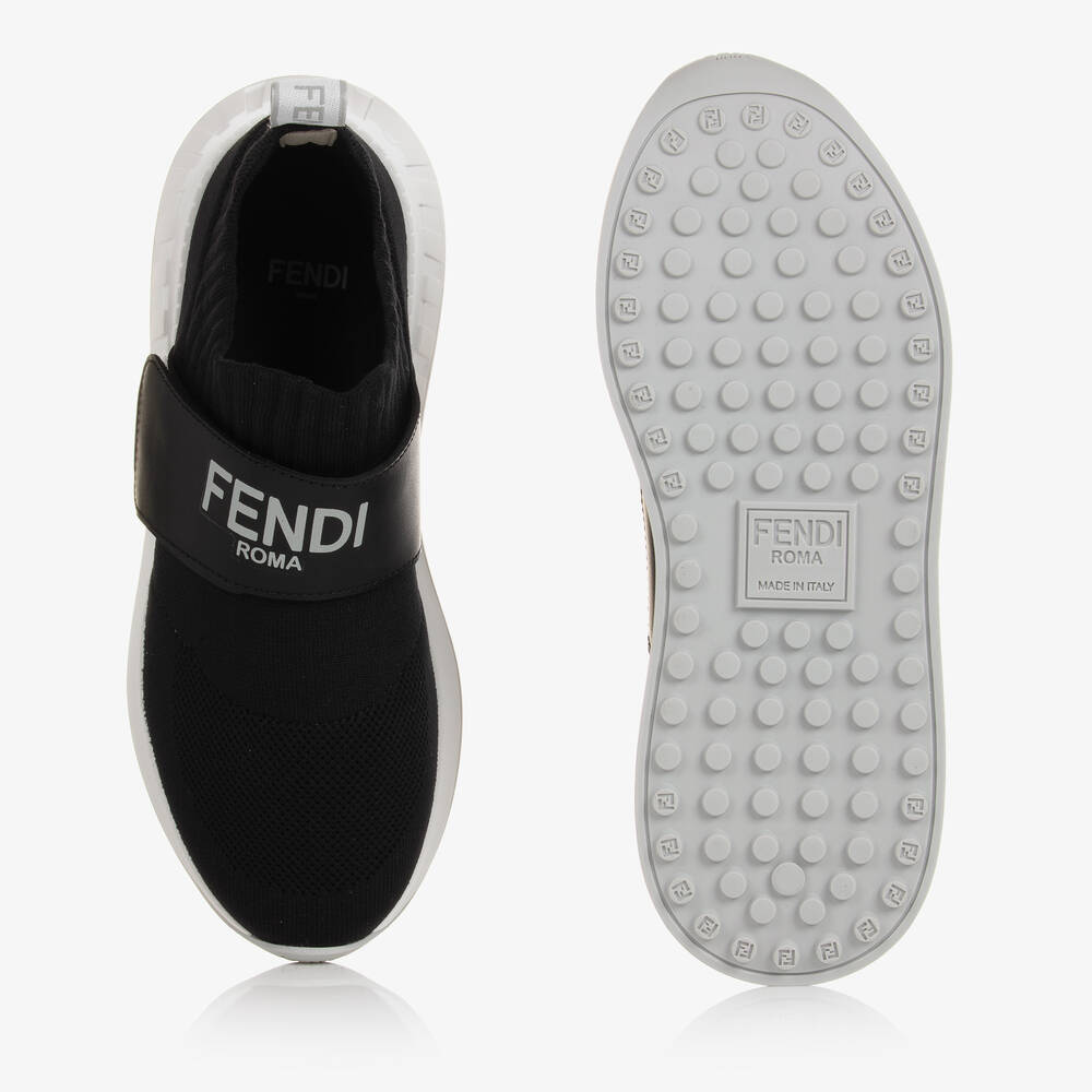 Fendi-Teen Black Mesh & Leather Sock Trainers | Childrensalon