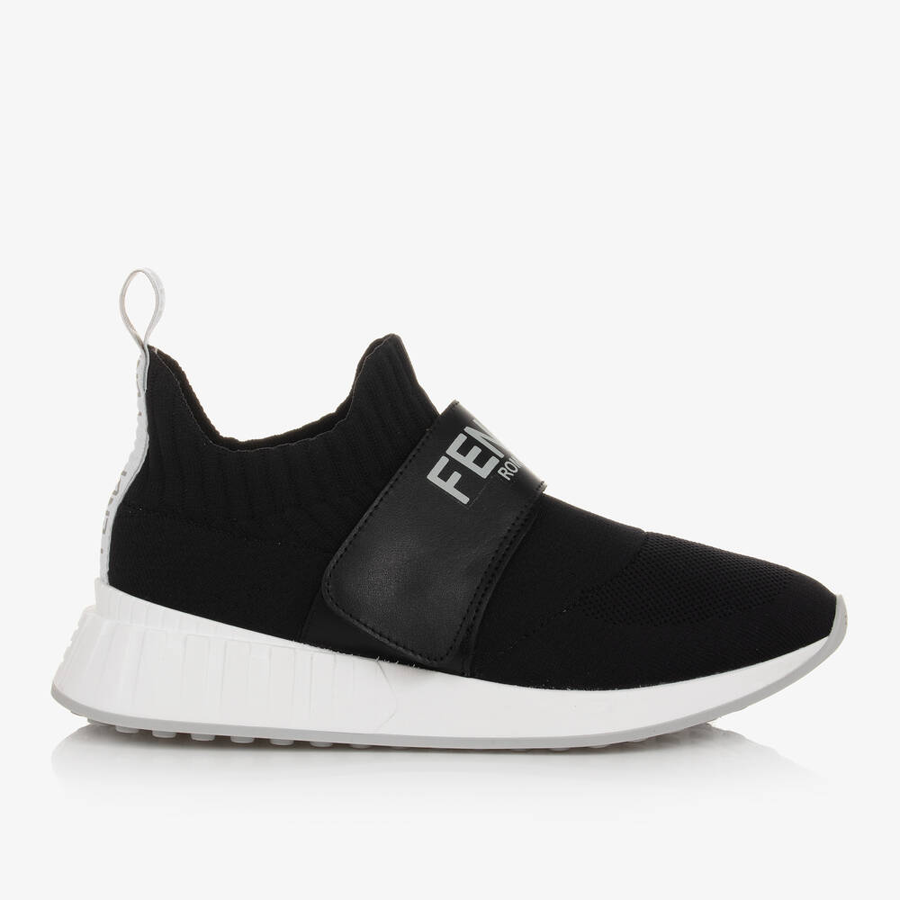 Fendi-Teen Black Mesh & Leather Sock Trainers | Childrensalon