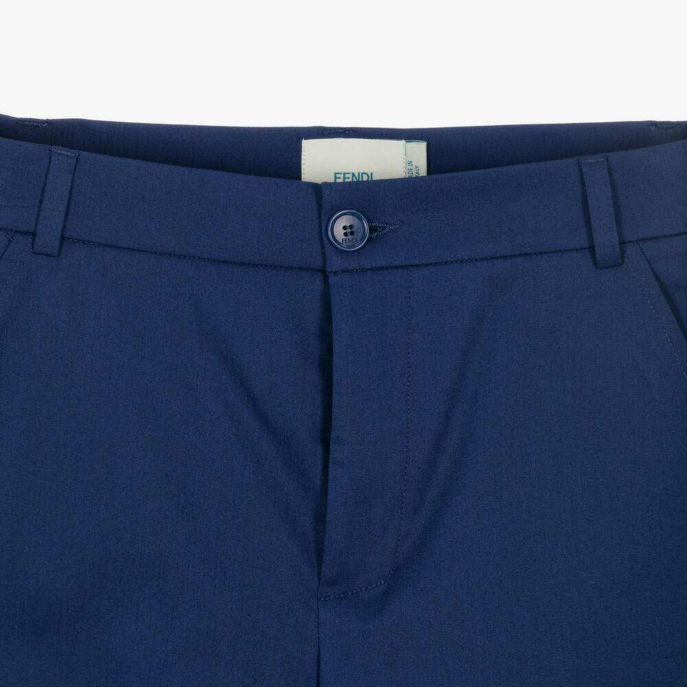 Fendi-Teen Boys Blue Cotton Gabardine Shorts | Childrensalon