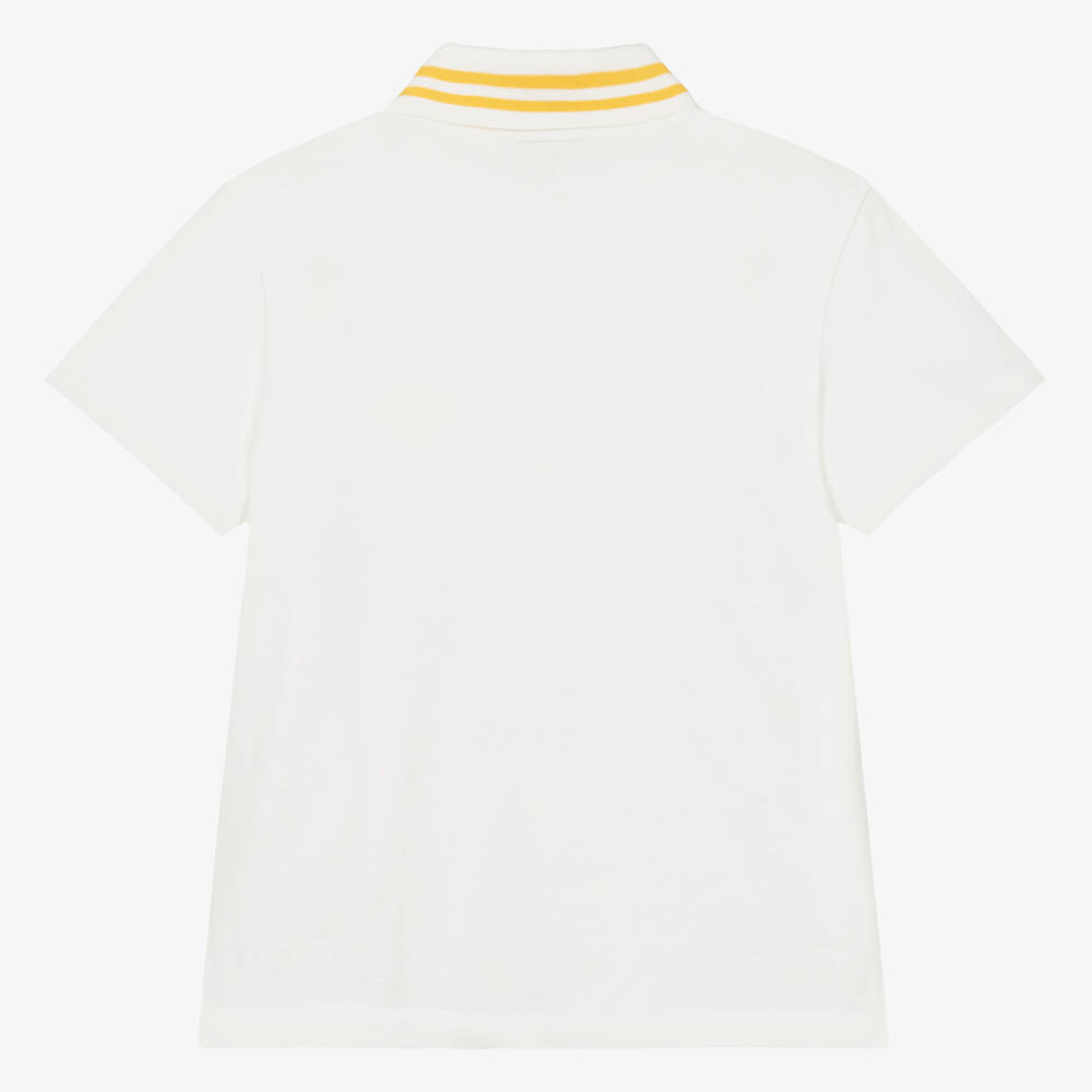 Fendi-Teen Boys Ivory Cotton Polo Shirt With Yellow Logo | Childrensalon