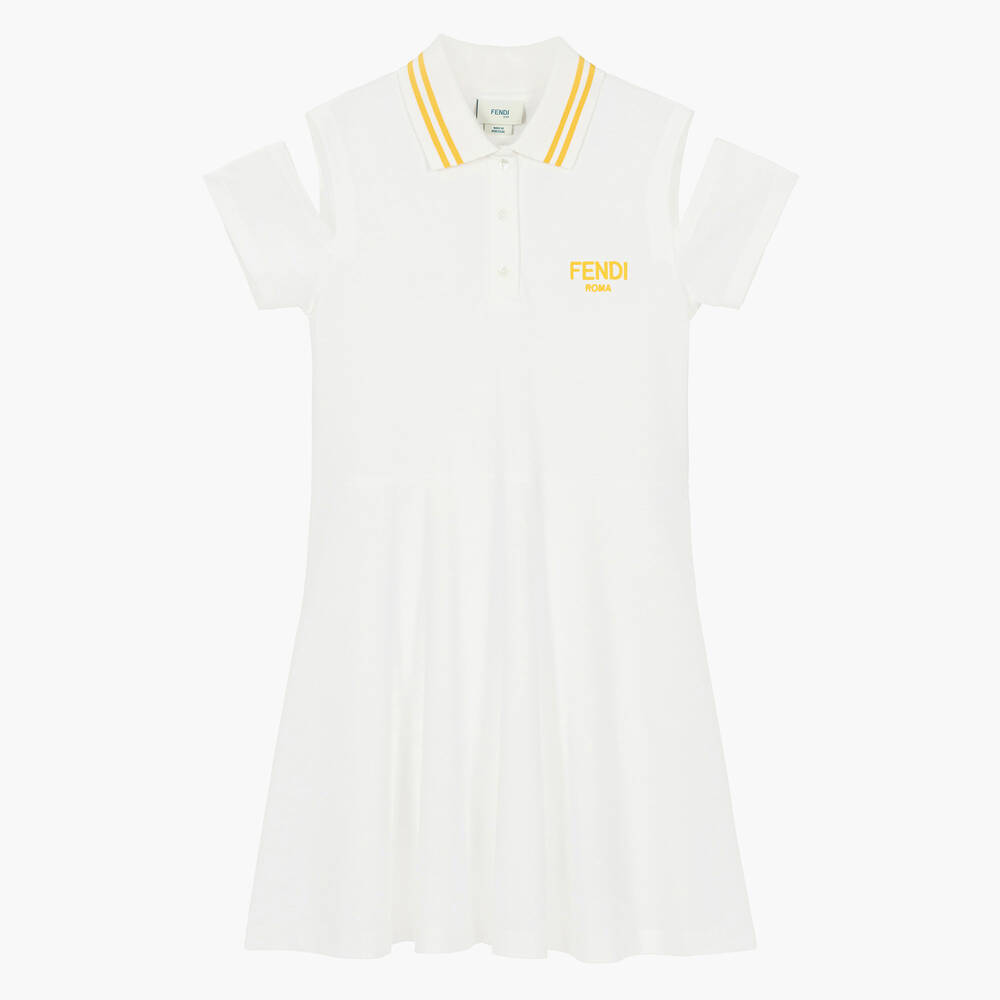 Fendi-Teen Girls Ivory Cotton Piqué Dress | Childrensalon