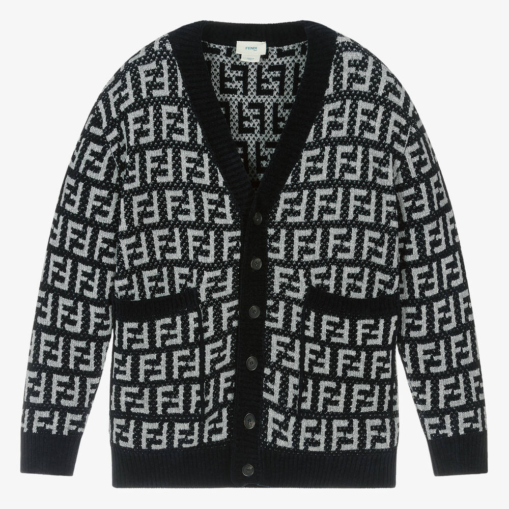 Fendi-كارديغان تينز قطن وفيسكوز محبوك لون كحلي | Childrensalon