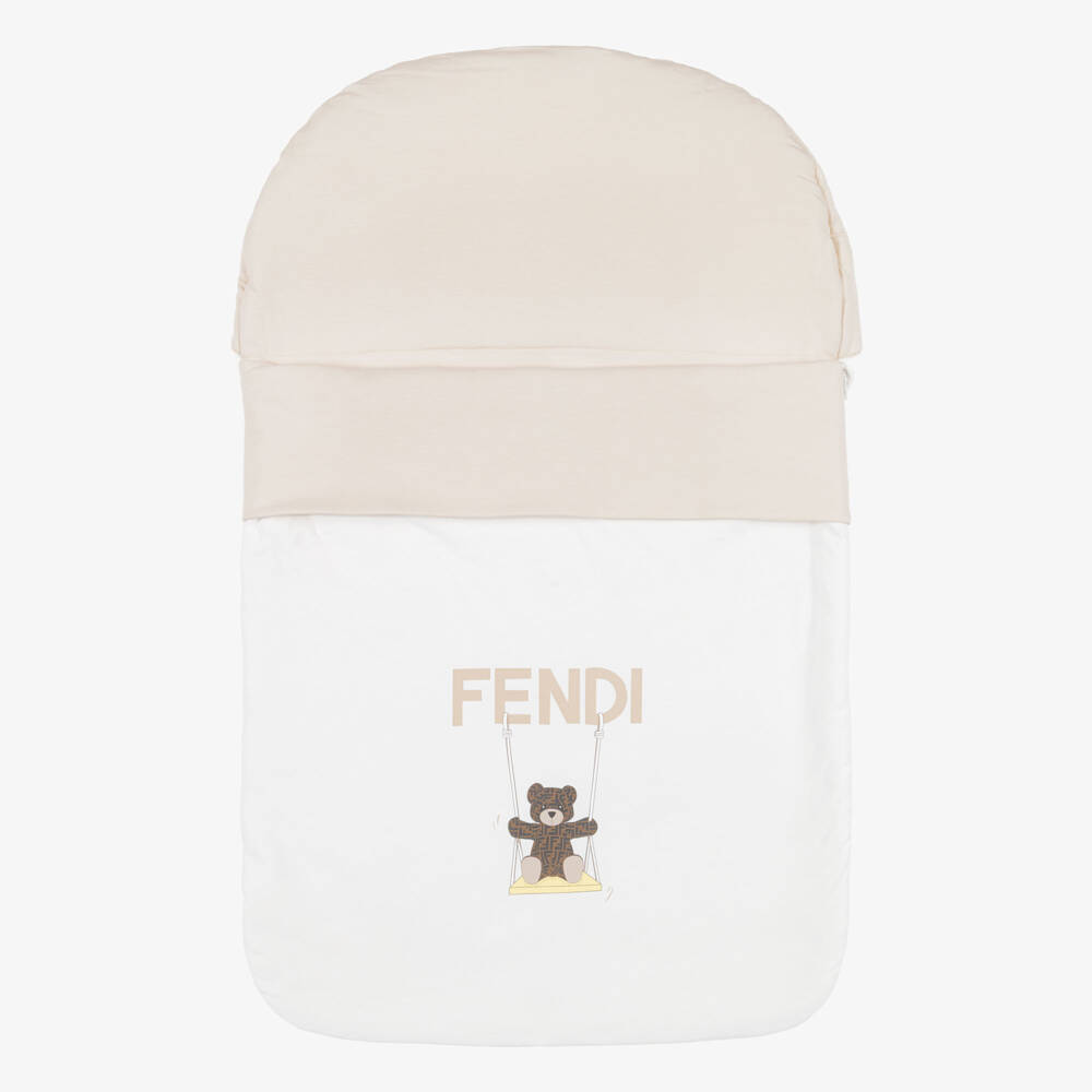 Fendi-White & Beige Jersey Nest with Logo Teddy (78cm) | Childrensalon