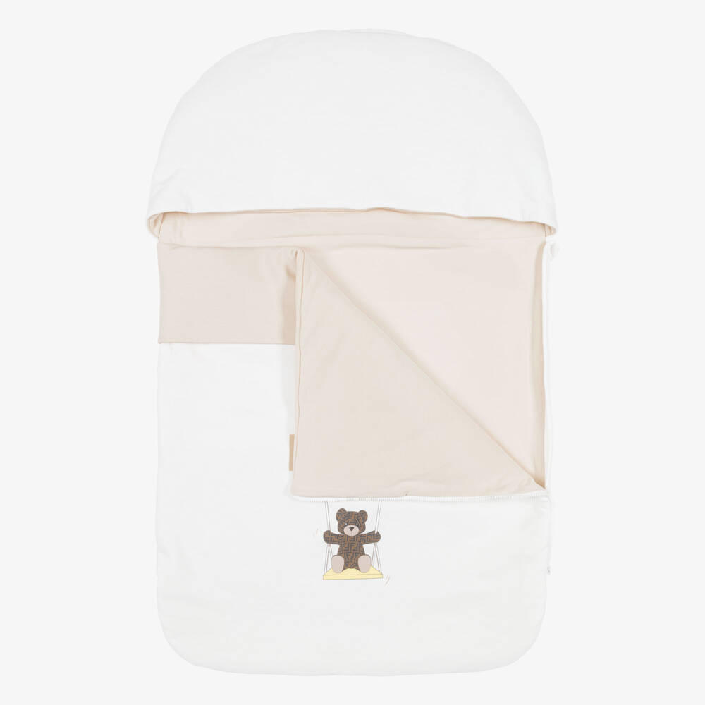 Fendi-White & Beige Jersey Nest with Logo Teddy (78cm) | Childrensalon