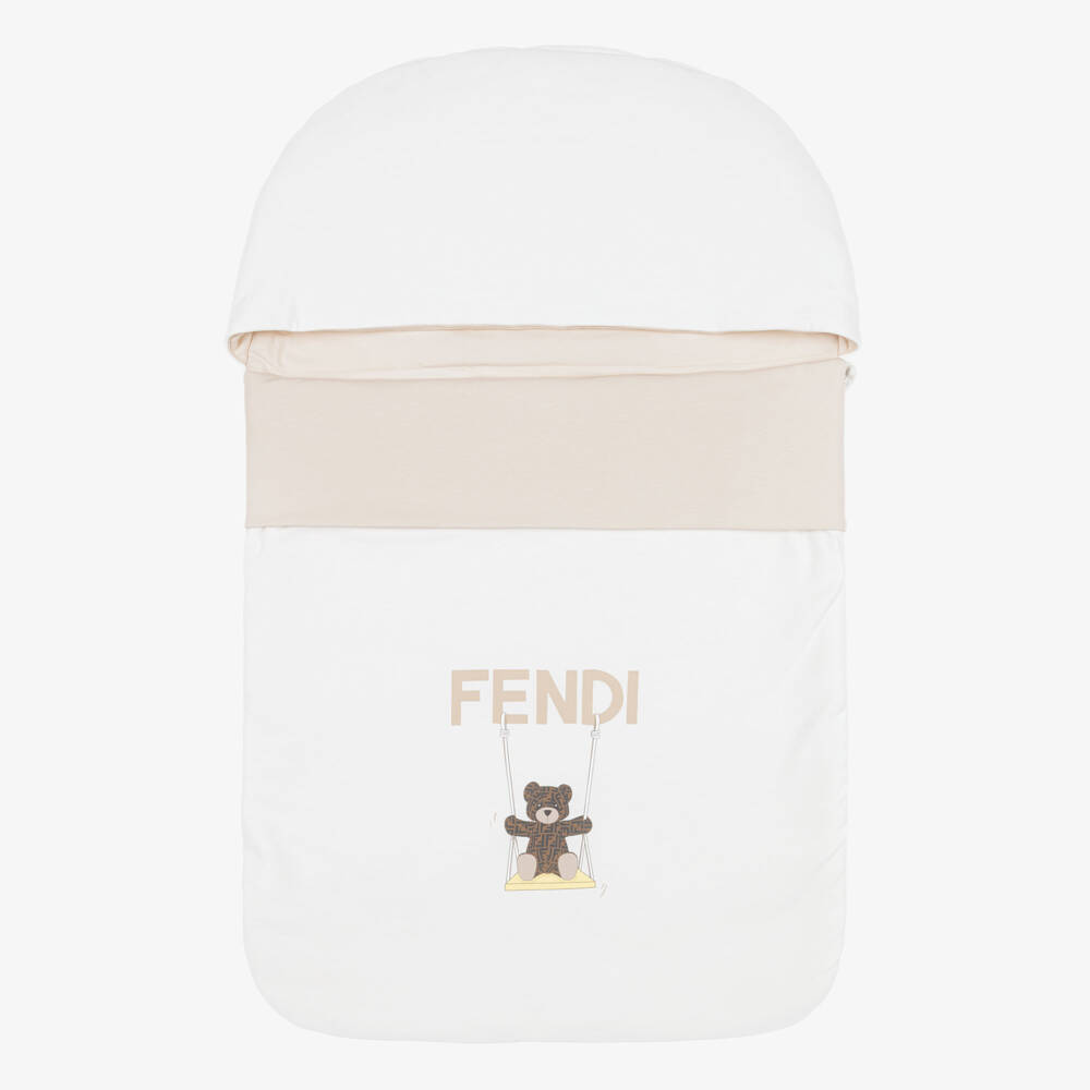 Fendi-White & Beige Jersey Nest with Logo Teddy (78cm) | Childrensalon
