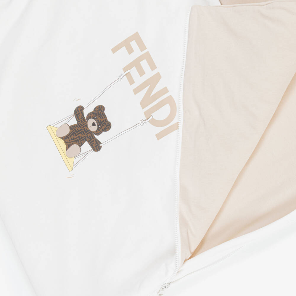 Fendi-White & Beige Jersey Nest with Logo Teddy (78cm) | Childrensalon