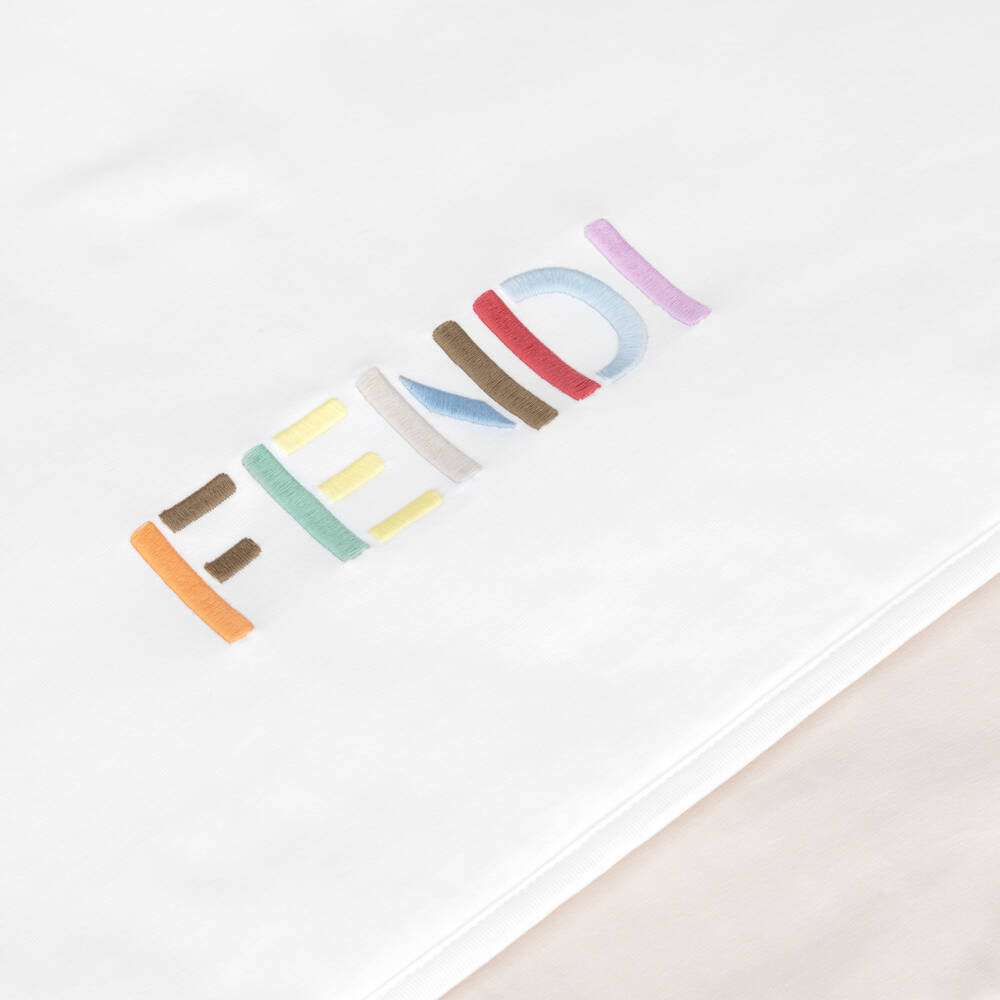 Fendi-White & Beige Padded Blanket with Embroidered Logo (80cm) | Childrensalon
