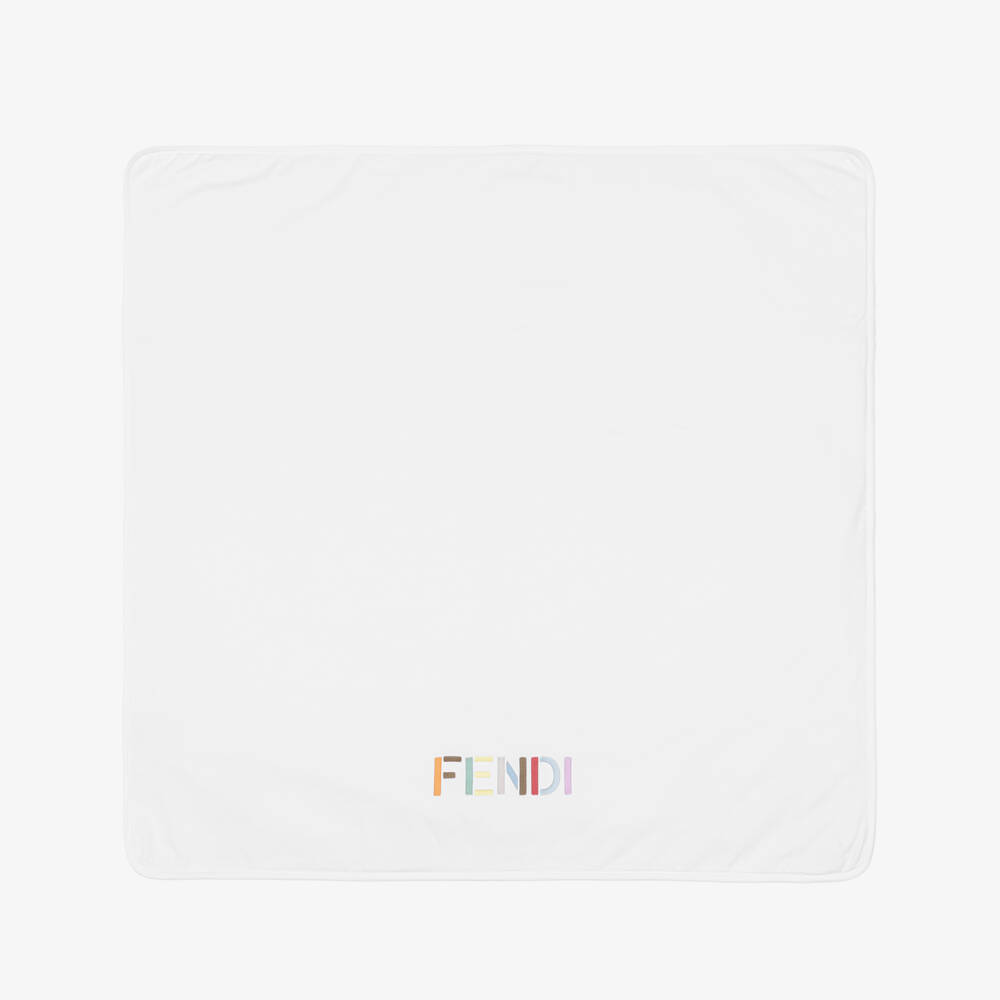 Fendi-White & Beige Padded Blanket with Embroidered Logo (80cm) | Childrensalon