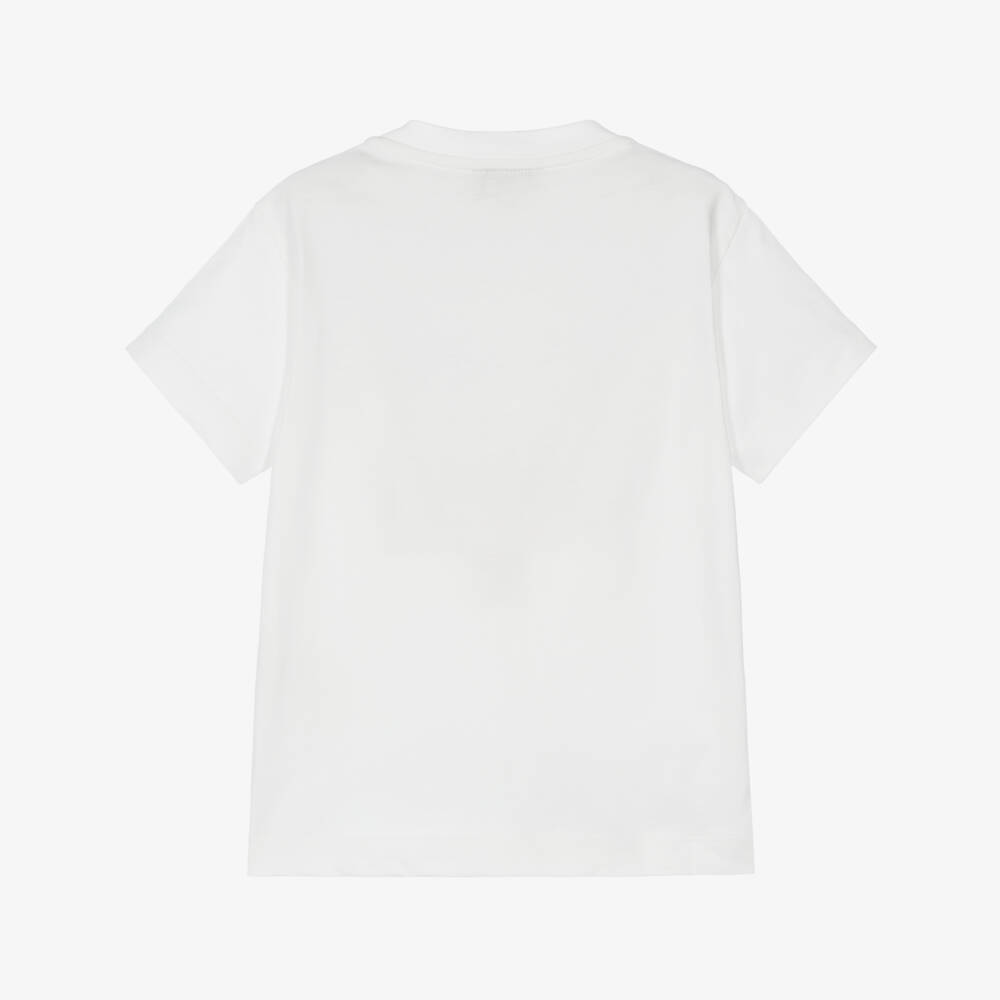 Fendi-White Cotton Crew Neck T-Shirt with Colourful Logo | Childrensalon