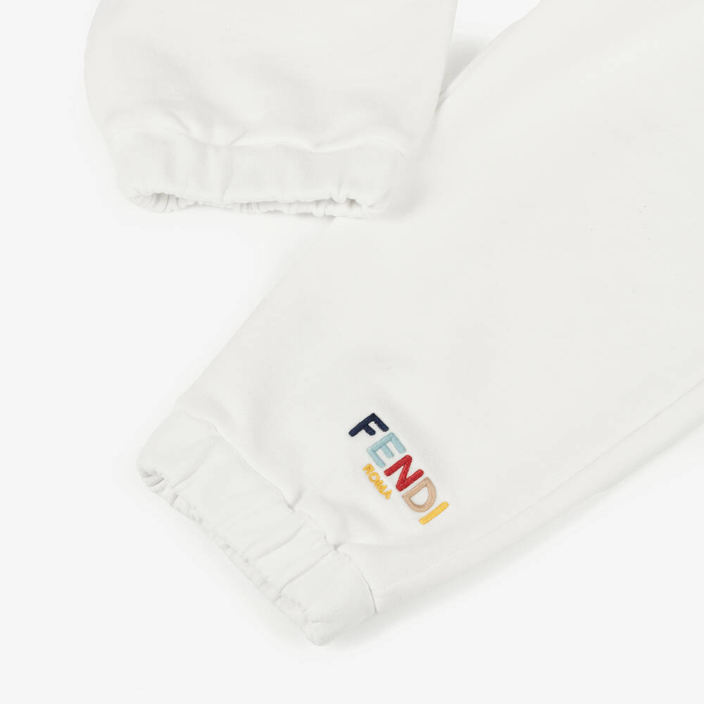 Fendi-White Cotton Embroidered Joggers | Childrensalon