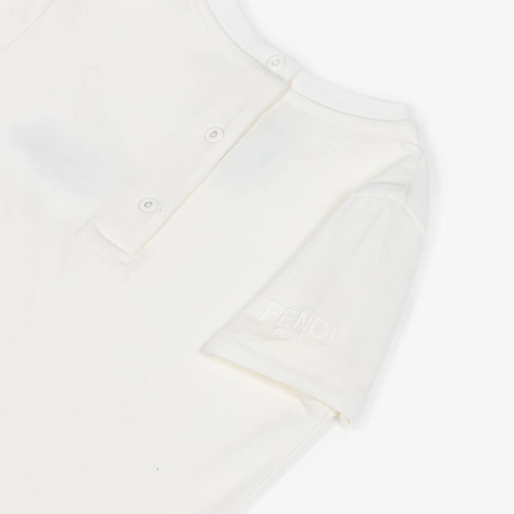 Fendi-تيشيرت قطن بشعار دب فندي لون أبيض للأطفال الرضع | Childrensalon