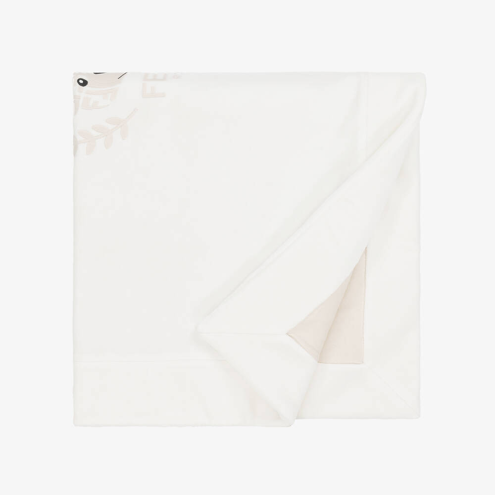 Fendi-بطانية قطيفة بشعار دب تيدي لون أبيض (80 سم) | Childrensalon