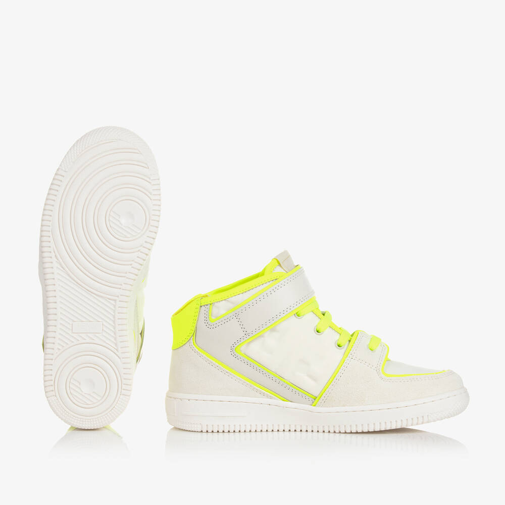 Fendi-White Leather High-Top Trainers | Childrensalon