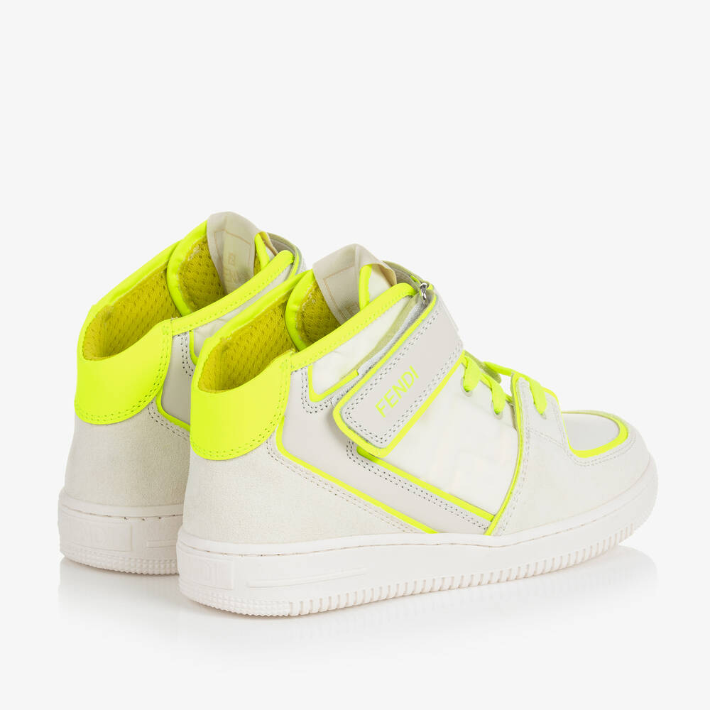 Fendi-White Leather High-Top Trainers | Childrensalon