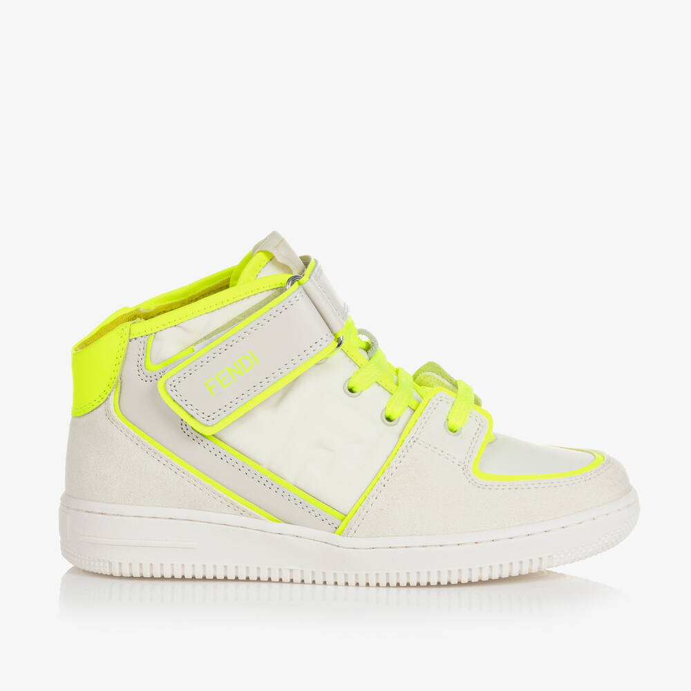 Fendi-White Leather High-Top Trainers | Childrensalon