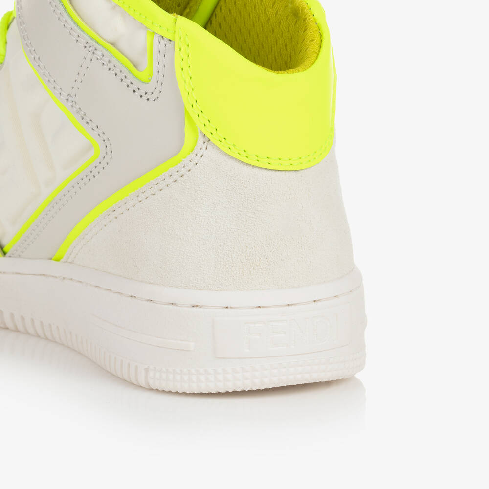 Fendi-White Leather High-Top Trainers | Childrensalon