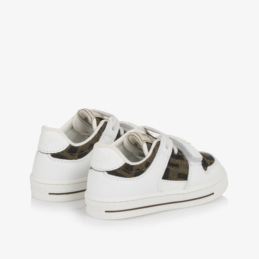 Fendi-White Leather & Jacquard FF Logo Trainers | Childrensalon