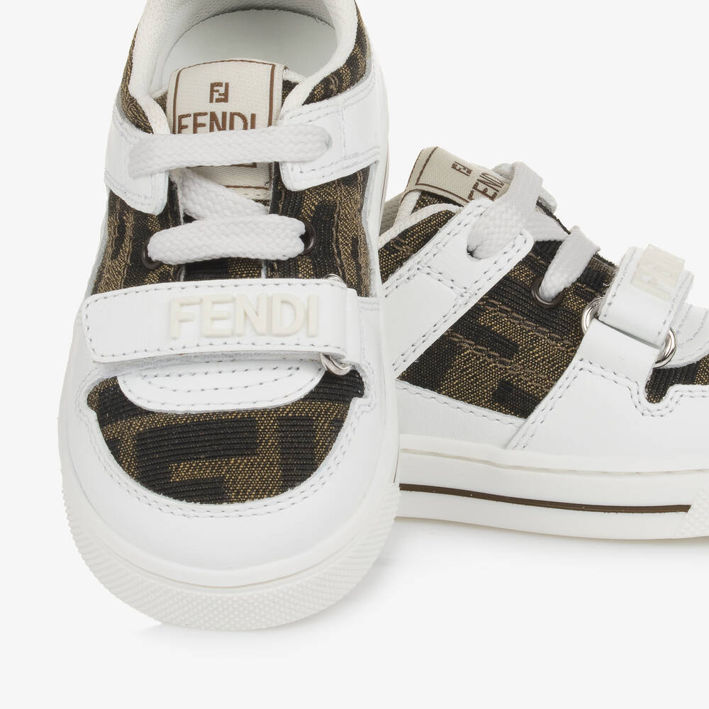 Fendi-White Leather & Jacquard FF Logo Trainers | Childrensalon